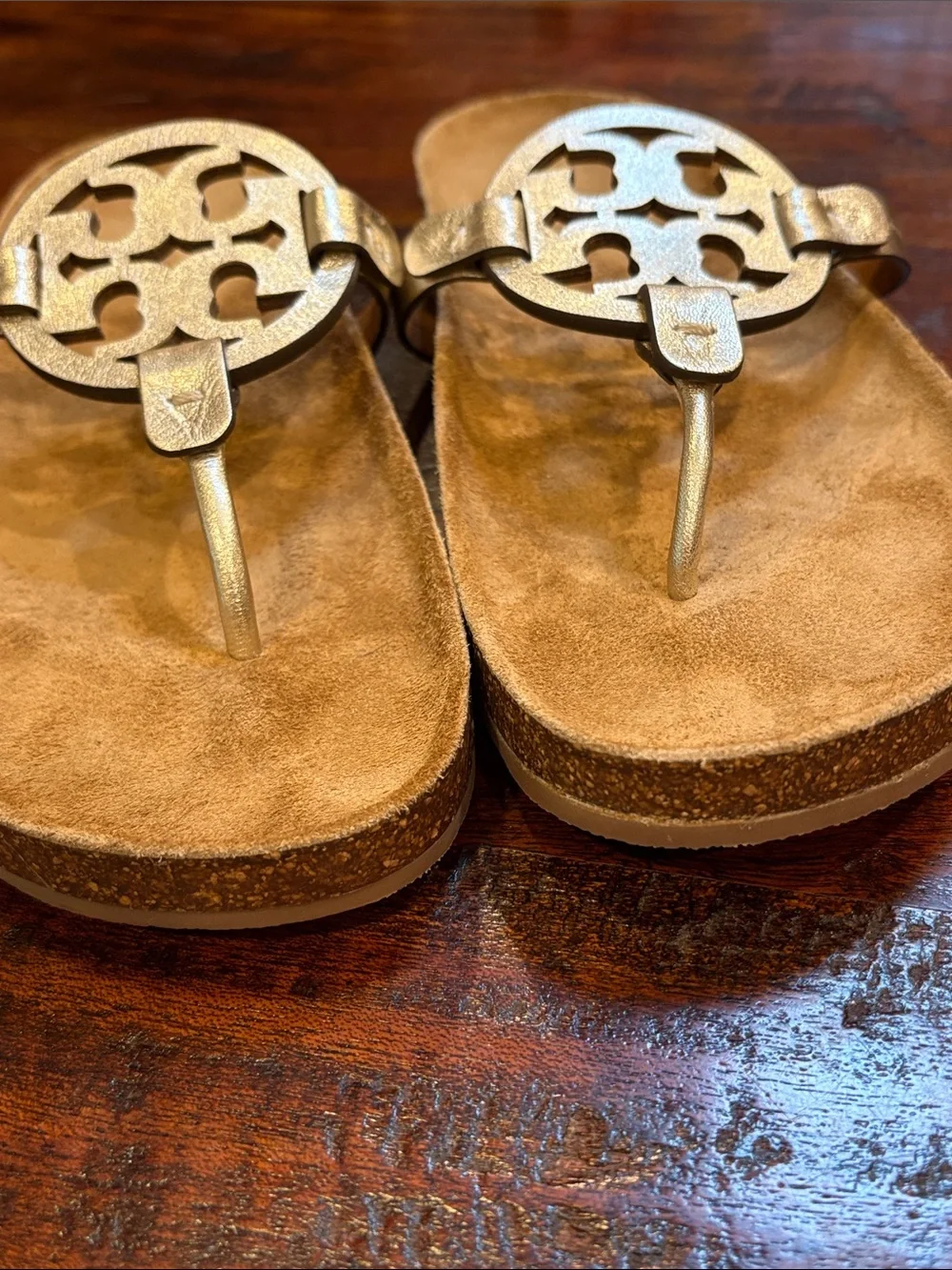 Tory Burch Miller Cloud Metallic Leather / Cork Sandals size 11